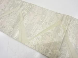 アンティーク　寺院風景模様織り出し袋帯（材料）